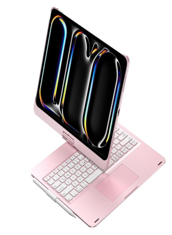 HENGHUI 360 Rotatable Touch Keyboard for iPad Pro 11 inch M5/M4 2025/2024 Backlight Trackpad Foldable Integrated Keyboard Case Cover,Rosegold - Image 1