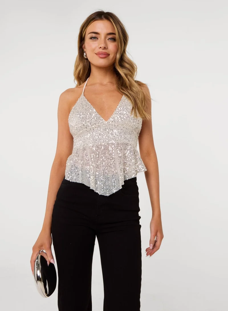Pink Vanilla Sequin Halter Neck Top