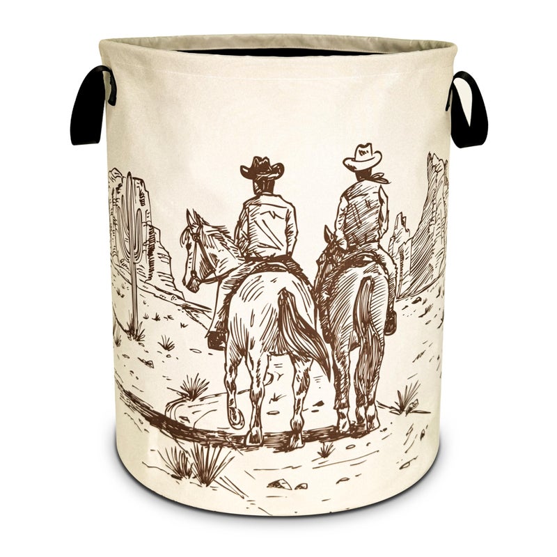 Western Cowboy Laundry Basket Desert Horse Foldable Oxford Cloth Funny Tote Bag Laundry Hamper Clothes Storage Bucket Organizer For BathroomLaundry StorageBedroom 189x165 Inch