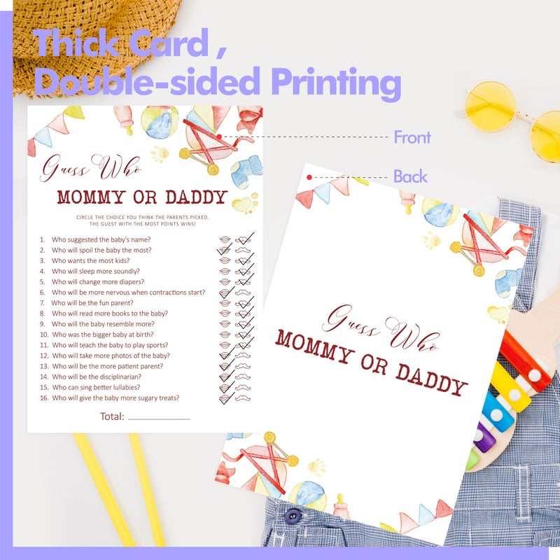 Gethelud 55PCS Baby Shower Games, Guess Who Mommy or Daddy Game Cards Fun Baby Shower Party Games Gender Neutral for Girls or Boys - Image 4