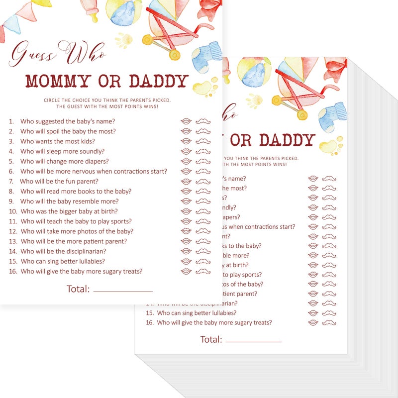 Gethelud 55PCS Baby Shower Games, Guess Who Mommy or Daddy Game Cards Fun Baby Shower Party Games Gender Neutral for Girls or Boys - Image 1