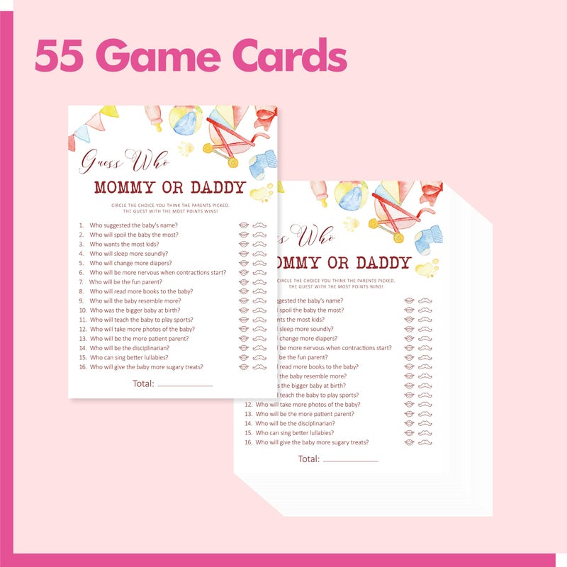 Gethelud 55PCS Baby Shower Games, Guess Who Mommy or Daddy Game Cards Fun Baby Shower Party Games Gender Neutral for Girls or Boys - Image 2