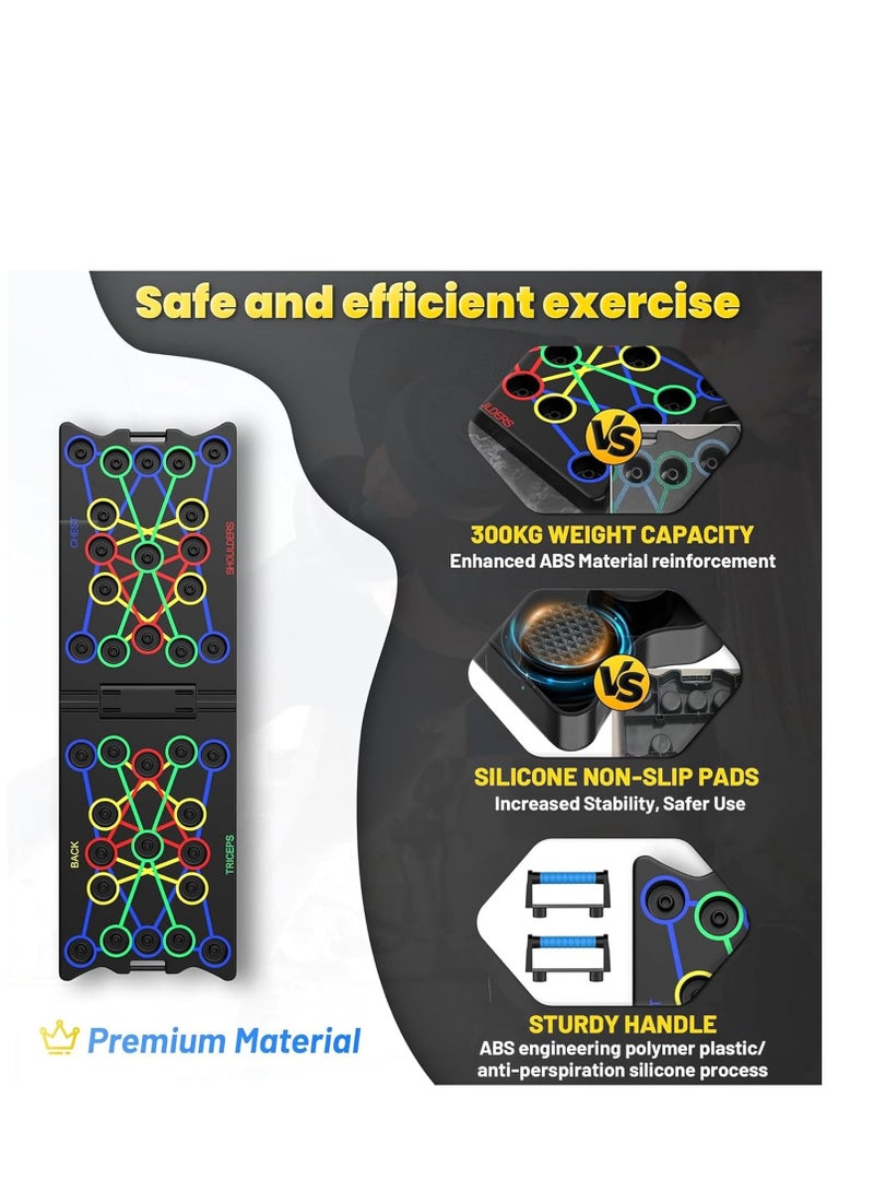 متعددة الوظائف قابلة للطي دفع لوحة ، 24 في 1 معدات تدريب القوة - شريط الدفع ، مقبضات دفع الأرضية للصدر والأذراع والجوهر وتمرين الظهر ، نظام صالة رياضية قابلة للطي المحمولة ، معدات اللياقة البدنية المهنية للرجال والنساء - Image 4