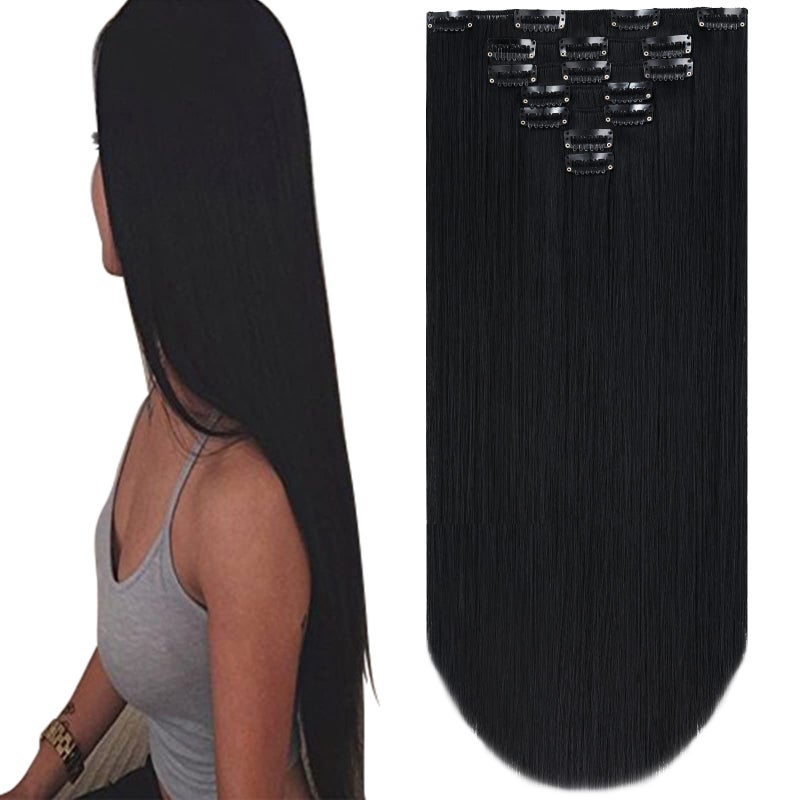 SYXLCYGG Black Hair Extension Clip Hair Extensions 22 48 Oz Synthetic Straight Cheap Fake Hair Piece Womens Easy To Use FluffyNot Tangled