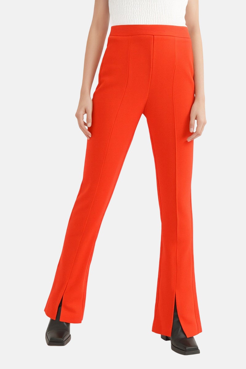 Bershka Women Regular Fit Plain Flare Leg Pants, Orange - Image 1