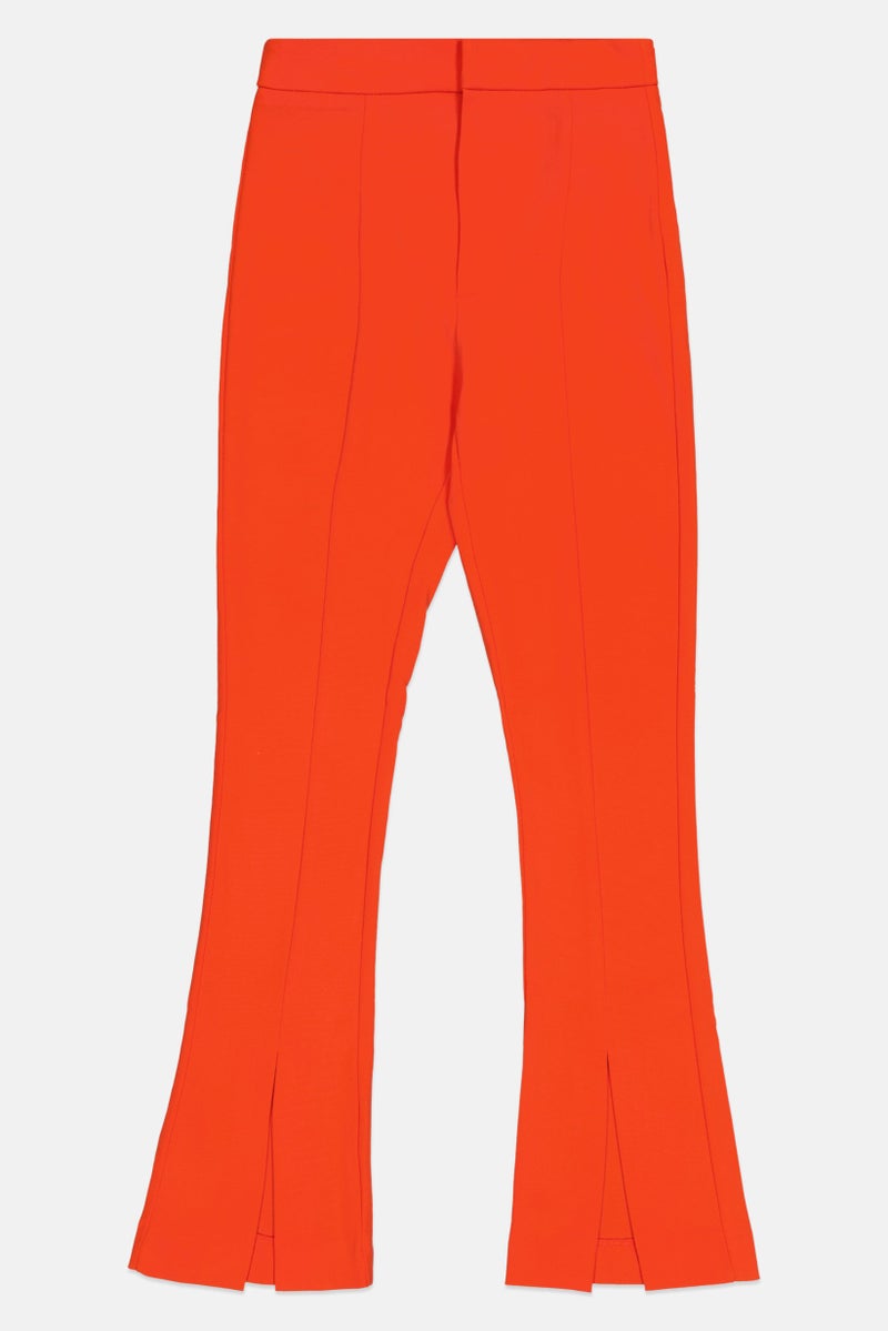 Bershka Women Regular Fit Plain Flare Leg Pants, Orange - Image 2