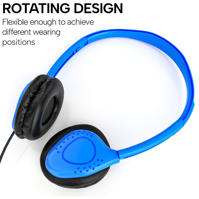 Maeline Bulk Headphones On-Ear Wired Headphones Adjustable Headband with Soft Faux Leather Cushions for School Classrooms, Libraries, Travel - 3.5mm Plug - 10 Pack - Multicolor - Image 3