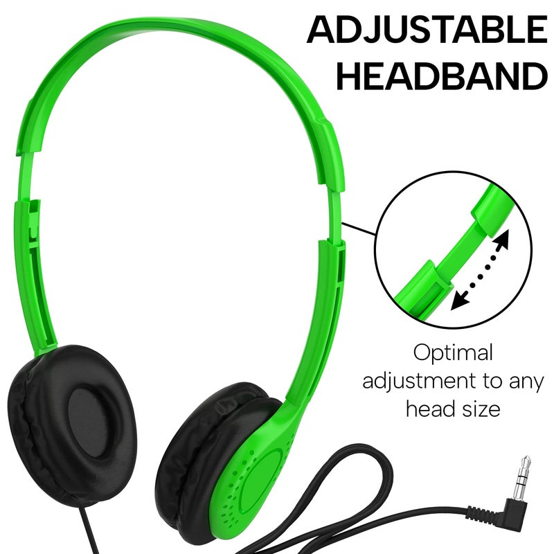 Maeline Bulk Headphones On-Ear Wired Headphones Adjustable Headband with Soft Faux Leather Cushions for School Classrooms, Libraries, Travel - 3.5mm Plug - 10 Pack - Multicolor - Image 2