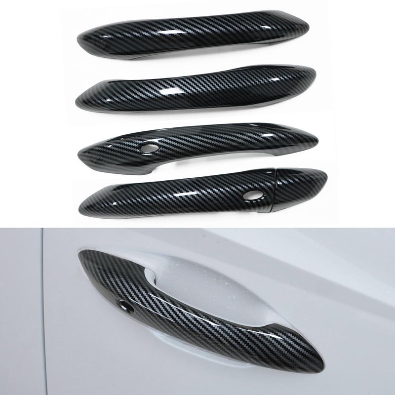 DLOVEG Exterior Door Handle Cover Compatible for 2022 2023 2024 Hyundai Tucson Accessories Door Handle Protector Trim with 2 Hole for Auto Lock Sensors Carbon Fiber Pattern