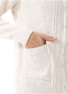 Andora Zipper Closure Multi Knitted Pattern Sweater_Cream Beige  - Image 5