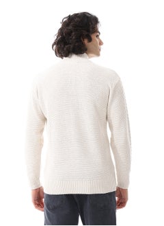 Andora Zipper Closure Multi Knitted Pattern Sweater_Cream Beige  - Image 3