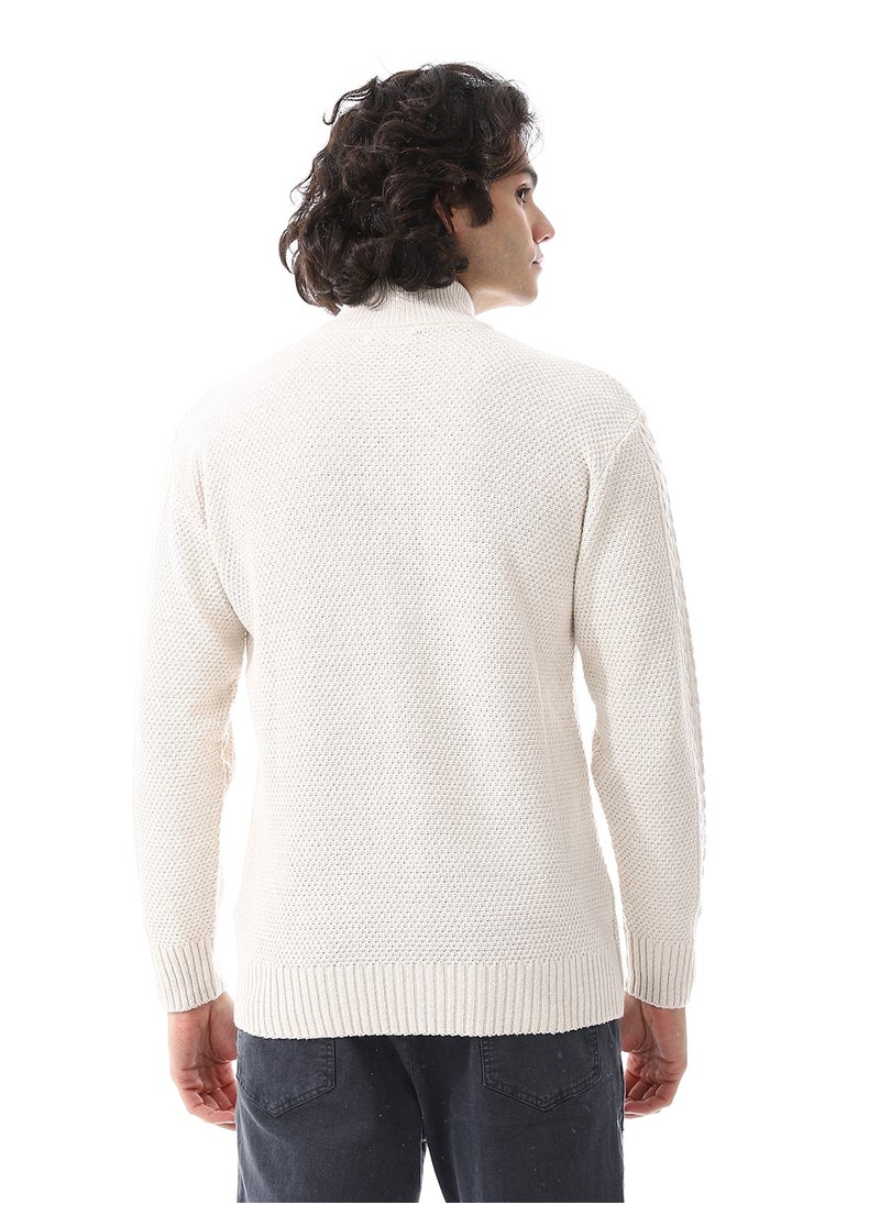 Andora Zipper Closure Multi Knitted Pattern Sweater_Cream Beige  - Image 3