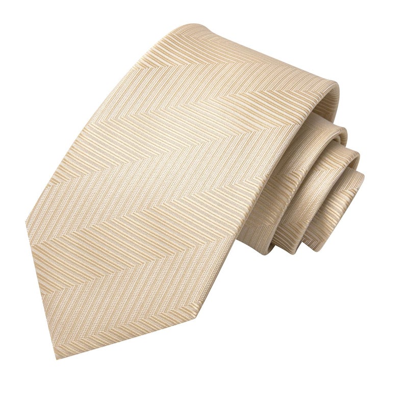 Dubulle Mens Tie Set Solid Paisley Silk Striped Necktie for Men with Cufflinks Tie and Pocket Square,Beige - Image 3