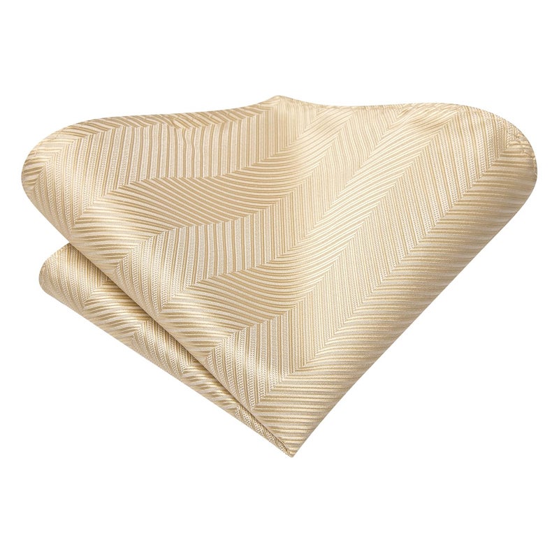 Dubulle Mens Tie Set Solid Paisley Silk Striped Necktie for Men with Cufflinks Tie and Pocket Square,Beige - Image 5