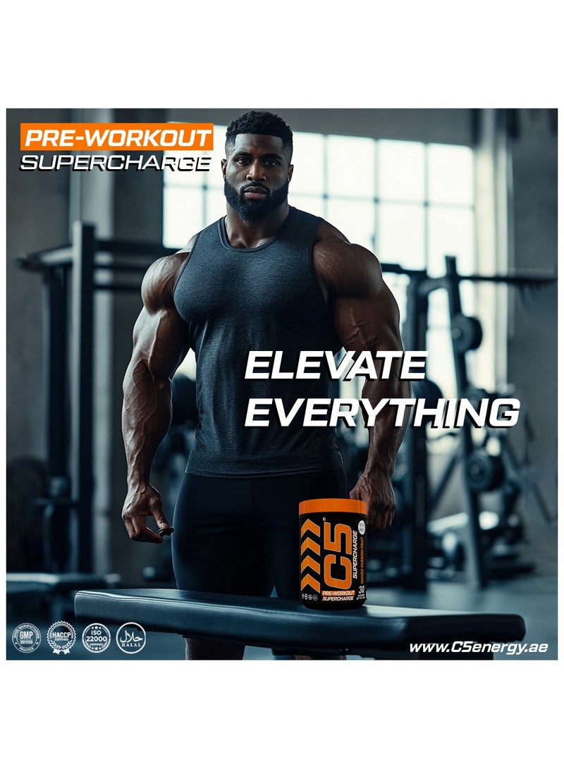 C5 Supercharge Pre Workout Powder Mango Passion Fruit - 30 Servings, 200mg High Caffeine - Sugar Free -Zero Calories - Beta Alanine - Citrulline Malate, Creatine HCL High-Performance PreWorkout Booster Supplement - Image 5