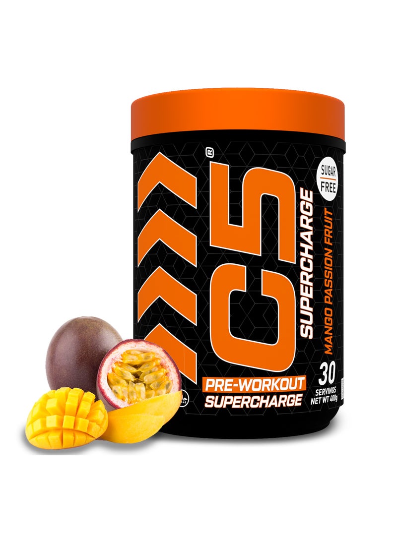 C5 Supercharge Pre Workout Powder Mango Passion Fruit - 30 Servings, 200mg High Caffeine - Sugar Free -Zero Calories - Beta Alanine - Citrulline Malate, Creatine HCL High-Performance PreWorkout Booster Supplement - Image 1