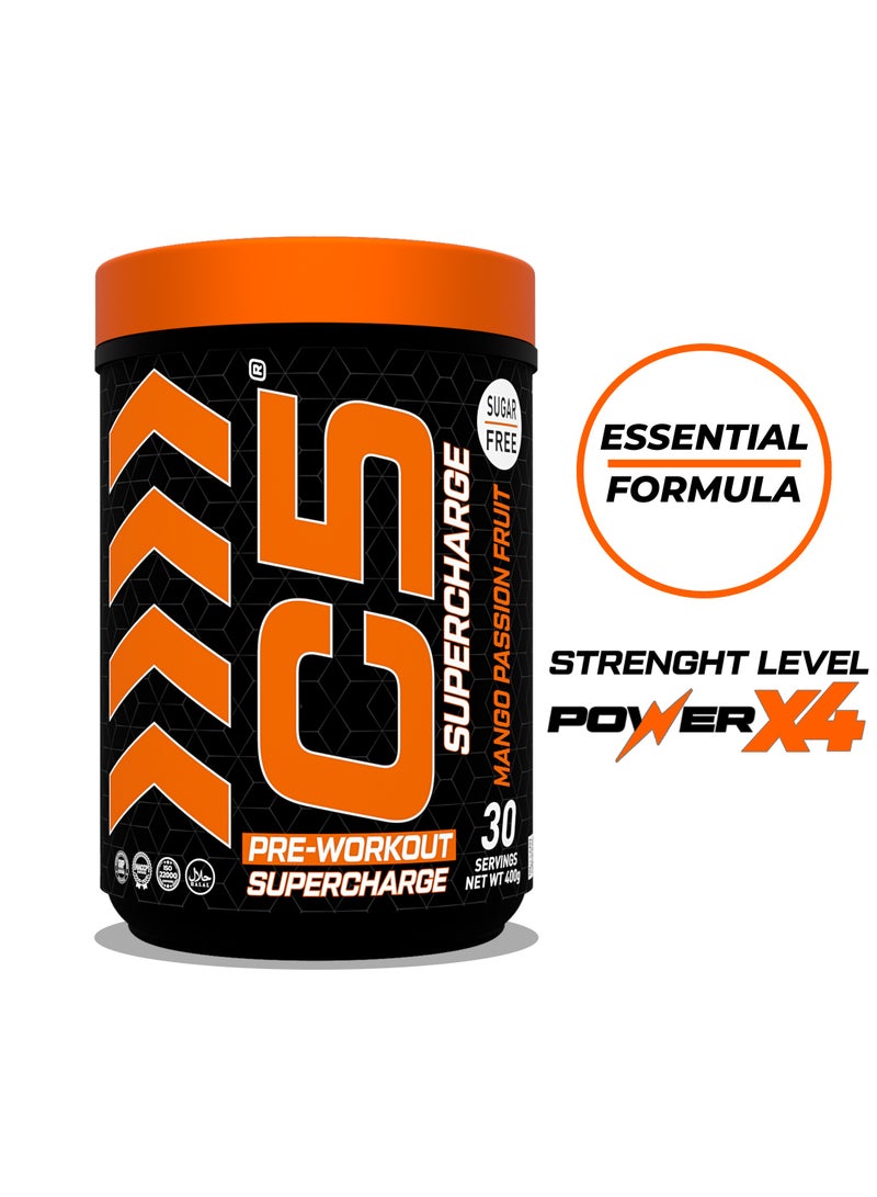 C5 Supercharge Pre Workout Powder Mango Passion Fruit - 30 Servings, 200mg High Caffeine - Sugar Free -Zero Calories - Beta Alanine - Citrulline Malate, Creatine HCL High-Performance PreWorkout Booster Supplement - Image 2