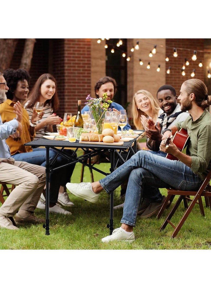 تايمي طاولة قابلة للطي، طاولة محمولة من الألومنيوم بإرتفاع قابل للتعديل وحقيبة حمل للأستخدام في الهواء الطلق للتخييم والنزهات والشواء والشاطئ والحديقة، لون أسود - 80x55x120 سم - Image 2