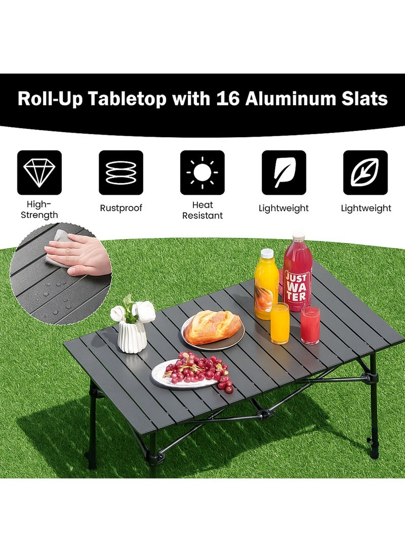 تايمي طاولة قابلة للطي، طاولة محمولة من الألومنيوم بإرتفاع قابل للتعديل وحقيبة حمل للأستخدام في الهواء الطلق للتخييم والنزهات والشواء والشاطئ والحديقة، لون أسود - 80x55x120 سم - Image 5