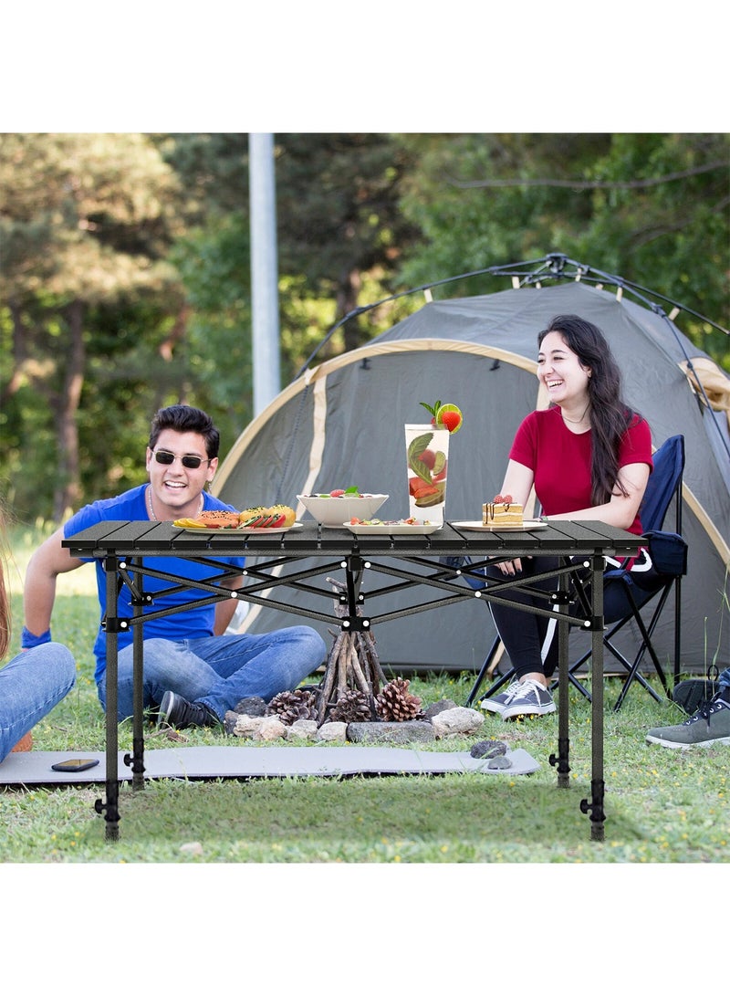 تايمي طاولة قابلة للطي، طاولة محمولة من الألومنيوم بإرتفاع قابل للتعديل وحقيبة حمل للأستخدام في الهواء الطلق للتخييم والنزهات والشواء والشاطئ والحديقة، لون أسود - 80x55x120 سم - Image 3