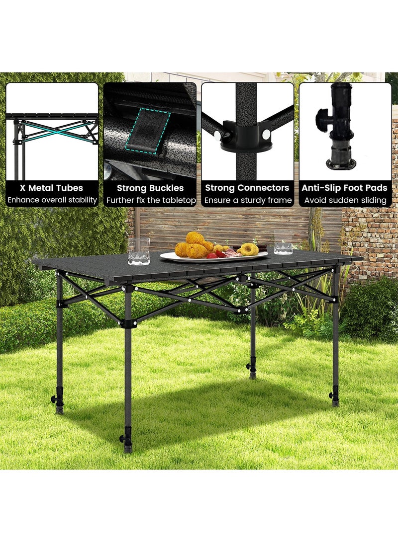 تايمي طاولة قابلة للطي، طاولة محمولة من الألومنيوم بإرتفاع قابل للتعديل وحقيبة حمل للأستخدام في الهواء الطلق للتخييم والنزهات والشواء والشاطئ والحديقة، لون أسود - 80x55x120 سم - Image 4
