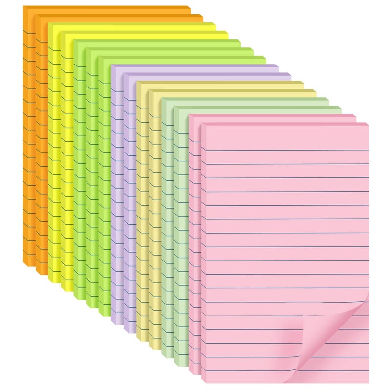 vipstar (15 Pads) Lined Sticky Notes 4x6 in Post, 7 Pastel Colors with Lines Self-Stick Note Pad it, Strong Adhesive, Big Rectangular Sticky Pads for Office, Home, School, Meeting - Image 1