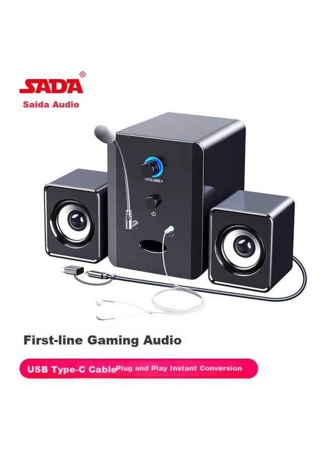SADA مكبرات صوت كمبيوتر سلكية USB/نوع-C، مكبرات صوت صغيرة بلوتوث قابلة للتوصيل المباشر للكمبيوتر المحمول، مضخم صوت نشط عالي الجودة 2.0 بحجم صوت عالي - Image 1