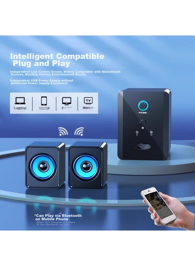 SADA مكبرات صوت كمبيوتر سلكية USB/نوع-C، مكبرات صوت صغيرة بلوتوث قابلة للتوصيل المباشر للكمبيوتر المحمول، مضخم صوت نشط عالي الجودة 2.0 بحجم صوت عالي - Image 5