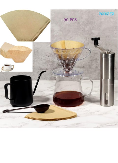 Coffee Filter 90 pcs, Coffee Filter Paper V60 Unbleached Disposable Coffee Filters Paper, Natural Paper Disposable Cone Coffee Filters, Small Coffee Filters for 2 cups Coffee maker