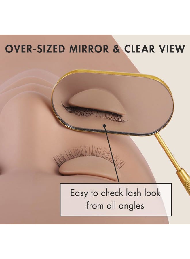 Embagol Lash Mirror Extra Large Makeup Mirror for Eyelash Extensions Detachable Stainless Steel Square Round Lash Extension Accessories(Golden) - Image 2