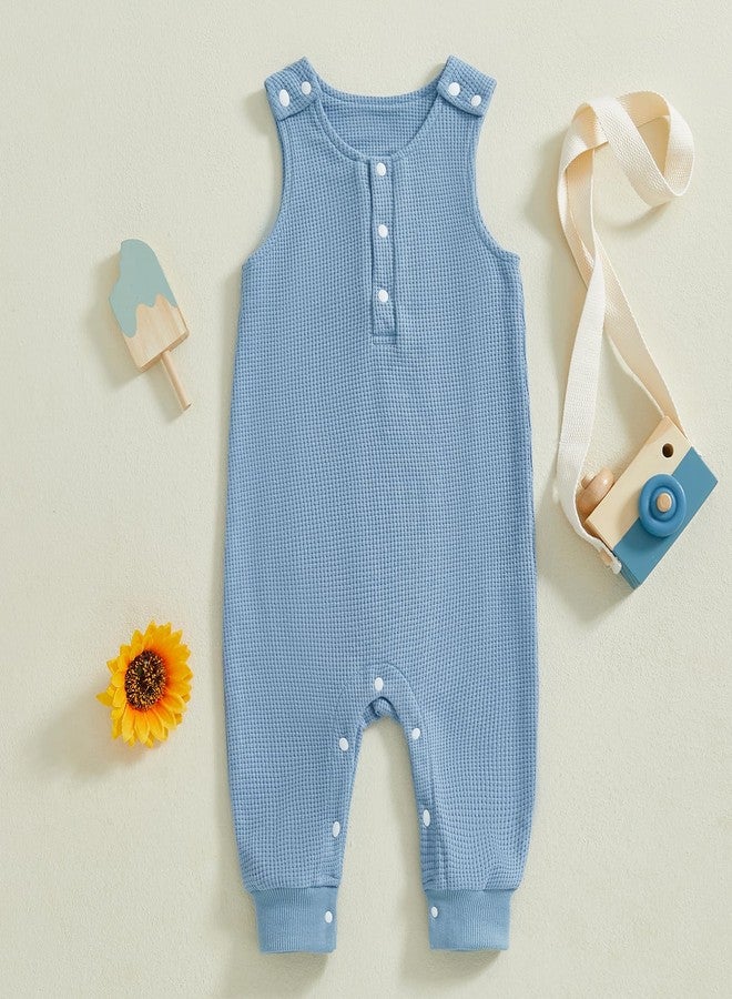BeQeuewll Spring Summer Newborn Baby Boy Girl Clothes Sleeveless Knit Romper Crew Neck Loose Jumpsuit Infant One Piece Outfit (Blue, 0-3 Months) - Image 2