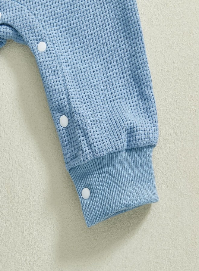 BeQeuewll Spring Summer Newborn Baby Boy Girl Clothes Sleeveless Knit Romper Crew Neck Loose Jumpsuit Infant One Piece Outfit (Blue, 0-3 Months) - Image 5