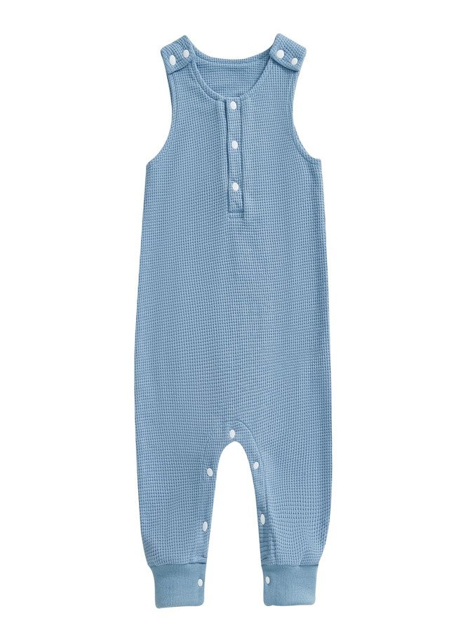 BeQeuewll Spring Summer Newborn Baby Boy Girl Clothes Sleeveless Knit Romper Crew Neck Loose Jumpsuit Infant One Piece Outfit (Blue, 0-3 Months) - Image 1