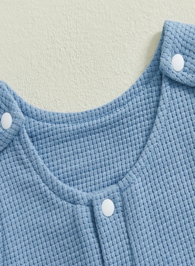 BeQeuewll Spring Summer Newborn Baby Boy Girl Clothes Sleeveless Knit Romper Crew Neck Loose Jumpsuit Infant One Piece Outfit (Blue, 0-3 Months) - Image 3