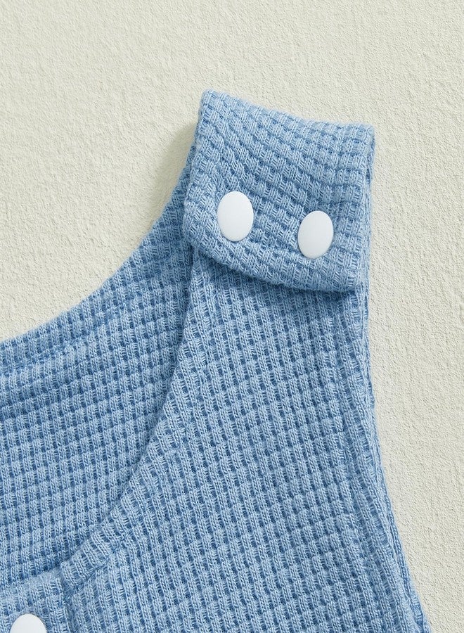 BeQeuewll Spring Summer Newborn Baby Boy Girl Clothes Sleeveless Knit Romper Crew Neck Loose Jumpsuit Infant One Piece Outfit (Blue, 0-3 Months) - Image 4