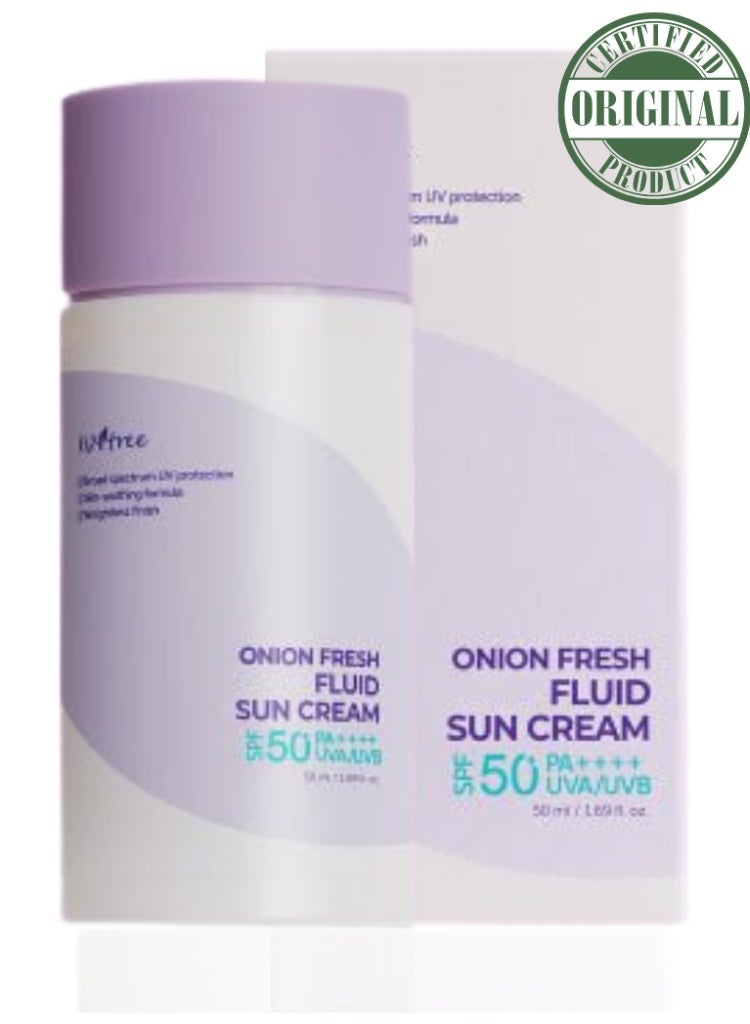 ISNTREE Onion Fresh Fluid Sun Cream SPF 50+ PA++++ – Lightweight Daily Sunscreen for Calm, Even-Toned Skin - Image 1
