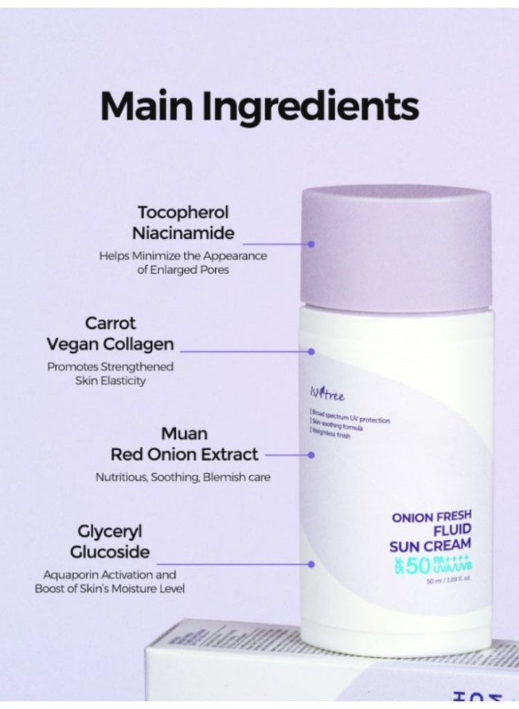 ISNTREE Onion Fresh Fluid Sun Cream SPF 50+ PA++++ – Lightweight Daily Sunscreen for Calm, Even-Toned Skin - Image 5