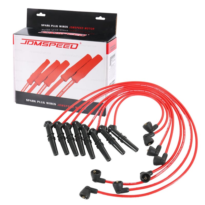مجموعة أسلاك شمعات الإشعال JDMSPEED 8MM بديل لفورد لينكولن ميركوري غراند ماركيز F150 F250 E150 تاون كار كراون فيكتوريا V8 46L 19961999 مجموعة من 8 استبدال 250079542 2X1320 96858 أحمر