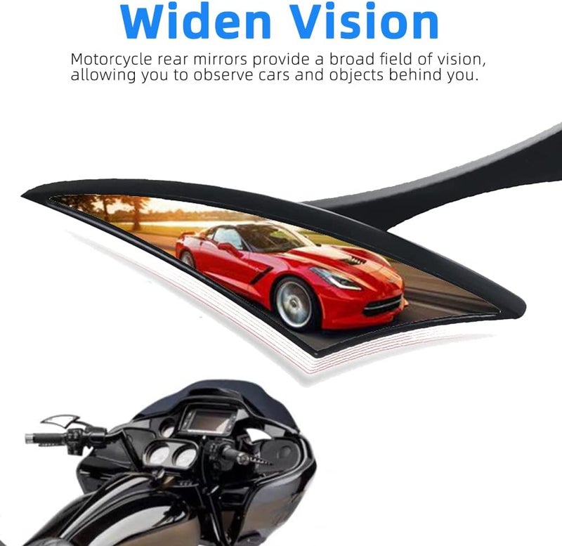 DREAMIZER Bright Black Motorcycle Universal Blade Rear View Side Mirrors - Image 5