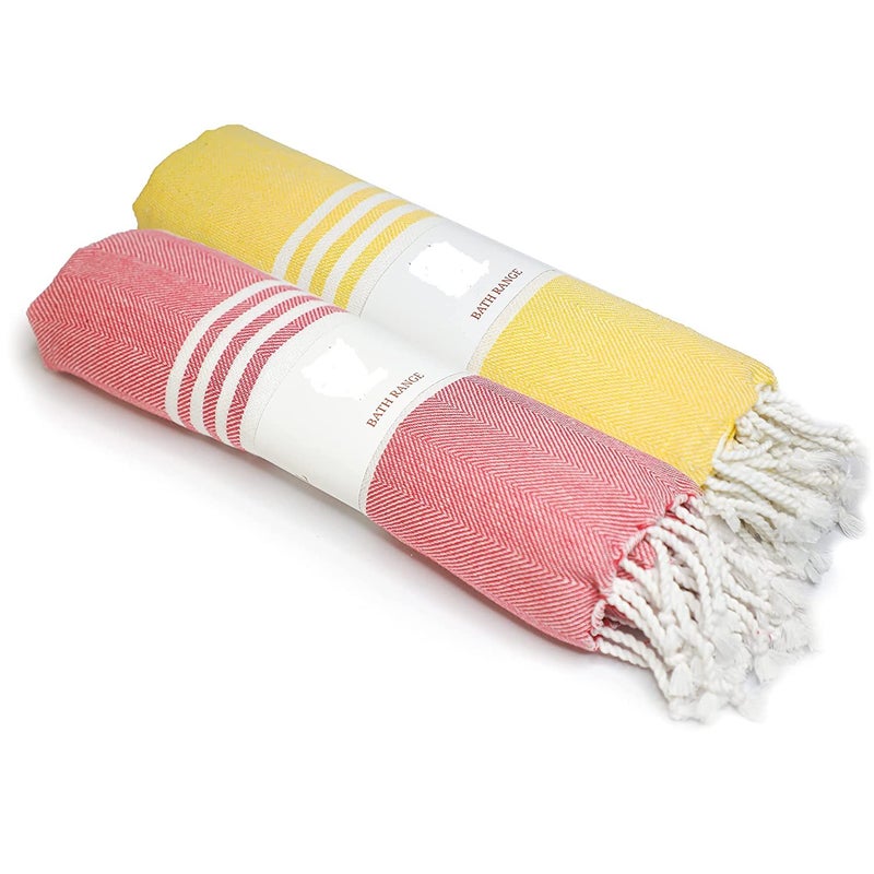 ROSSLYN Bath/Beach Towel Ultra Soft, Absorbent & Quick Dry Towel for Bath, Beach, Pool, Travel, Spa and Yoga 76x152 cm Set of 2 (Yellow RED) - Image 1