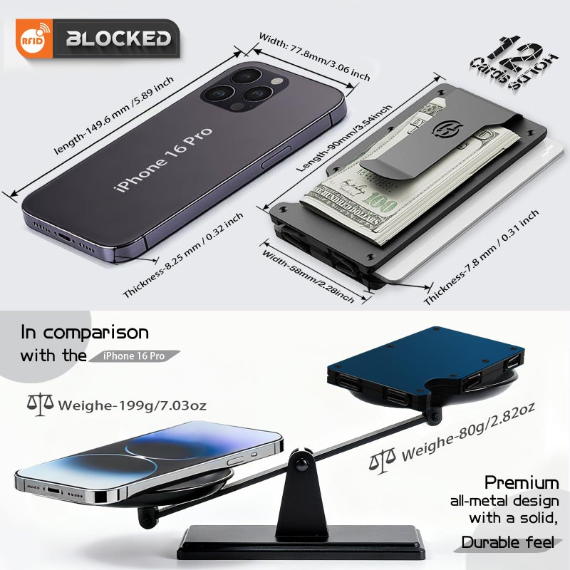 HIESGIE Compatible with MagSafe Wallet, Slim Wallet for Men with Money Clip, Rfid Blocking Metal Card Holder, Minimalist Magnetic Wallet Compatible with iPhone 16/15/14/13/12 Series - Classic Black - Image 3
