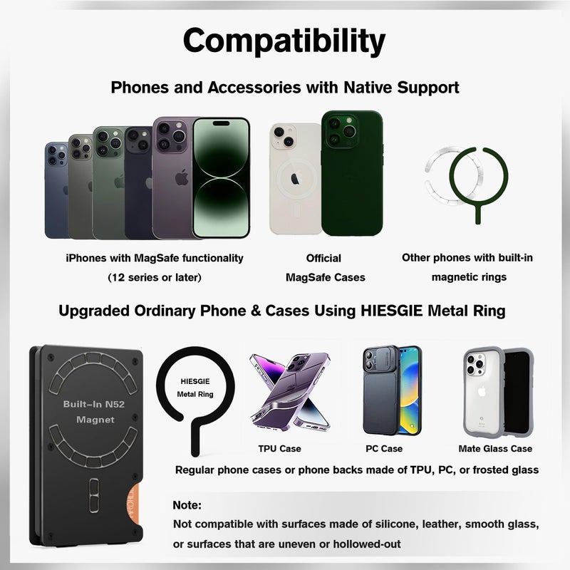 HIESGIE Compatible with MagSafe Wallet, Slim Wallet for Men with Money Clip, Rfid Blocking Metal Card Holder, Minimalist Magnetic Wallet Compatible with iPhone 16/15/14/13/12 Series - Classic Black - Image 2