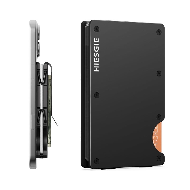 HIESGIE Compatible with MagSafe Wallet, Slim Wallet for Men with Money Clip, Rfid Blocking Metal Card Holder, Minimalist Magnetic Wallet Compatible with iPhone 16/15/14/13/12 Series - Classic Black - Image 1