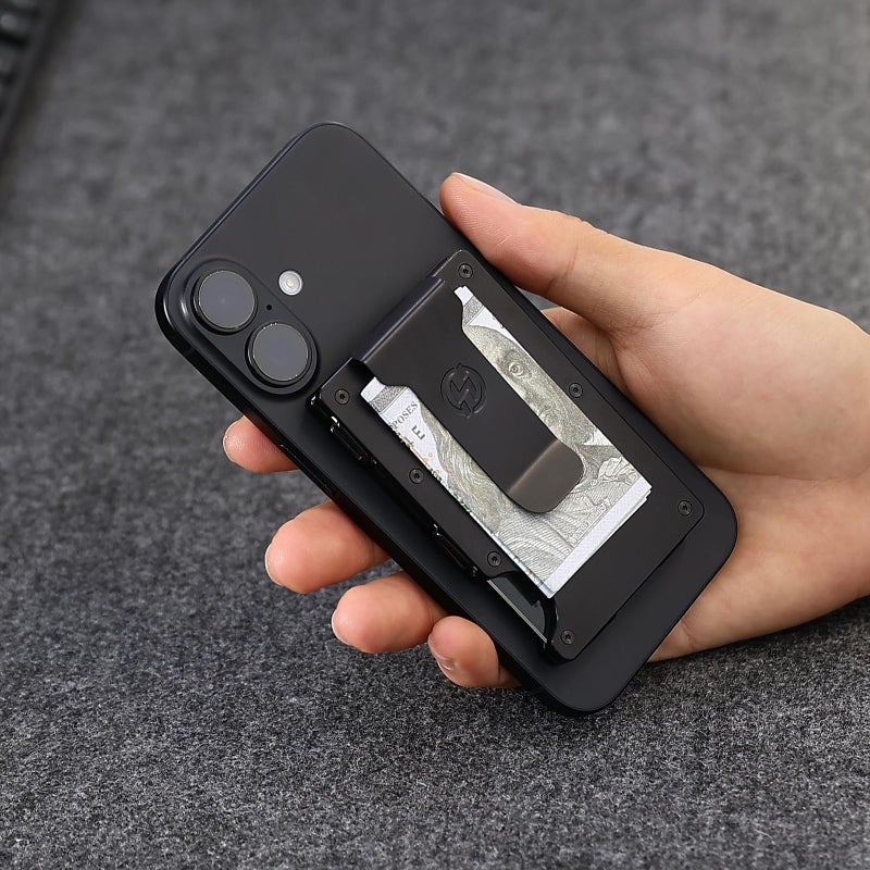 HIESGIE Compatible with MagSafe Wallet, Slim Wallet for Men with Money Clip, Rfid Blocking Metal Card Holder, Minimalist Magnetic Wallet Compatible with iPhone 16/15/14/13/12 Series - Classic Black - Image 4