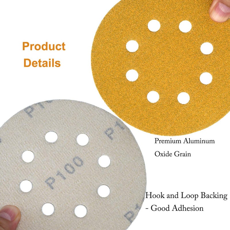Aiyard 5-Inch 8-Hole Hook and Loop Sanding Discs 100-Grit Random Orbit Sandpaper, 100-Pack - Image 5