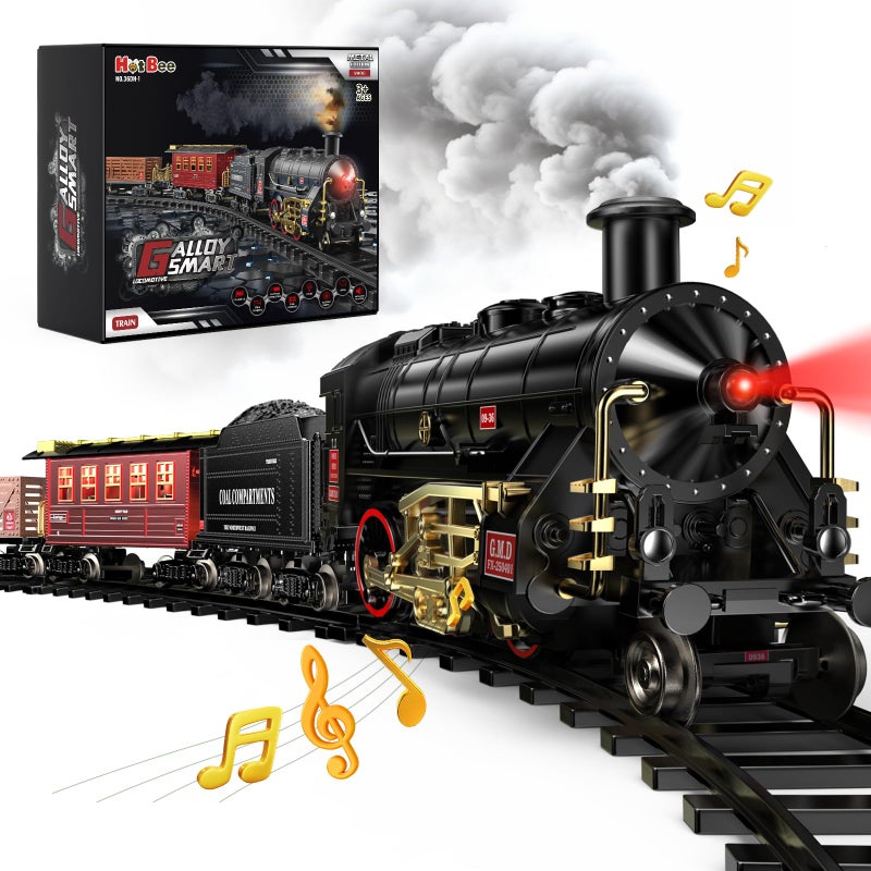 Hot Bee Train Set Alloy Train Toys for Boys wGlowing Carriage Silent Toy Train wSmokes Lights Sound Christmas Tree Train wSteam Locomotive Model Trains for 3 4 5 6 7 8 Years Old Kids - Image 3