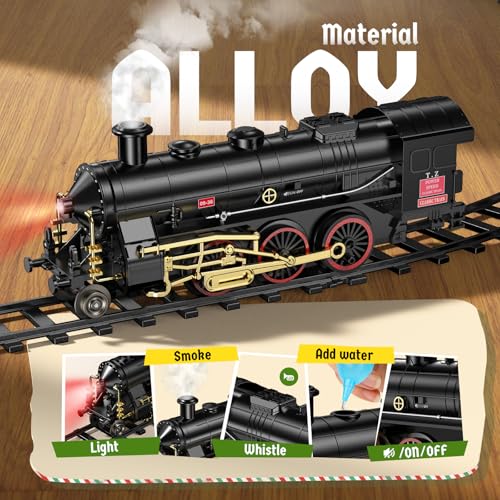 Hot Bee Train Set Alloy Train Toys for Boys wGlowing Carriage Silent Toy Train wSmokes Lights Sound Christmas Tree Train wSteam Locomotive Model Trains for 3 4 5 6 7 8 Years Old Kids - Image 5