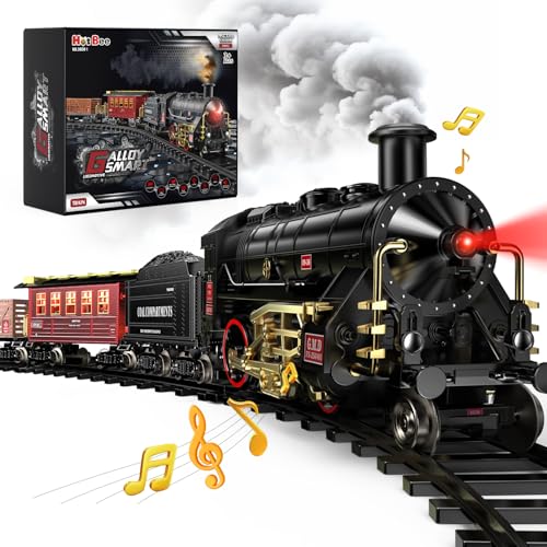 Hot Bee Train Set Alloy Train Toys for Boys wGlowing Carriage Silent Toy Train wSmokes Lights Sound Christmas Tree Train wSteam Locomotive Model Trains for 3 4 5 6 7 8 Years Old Kids - Image 1