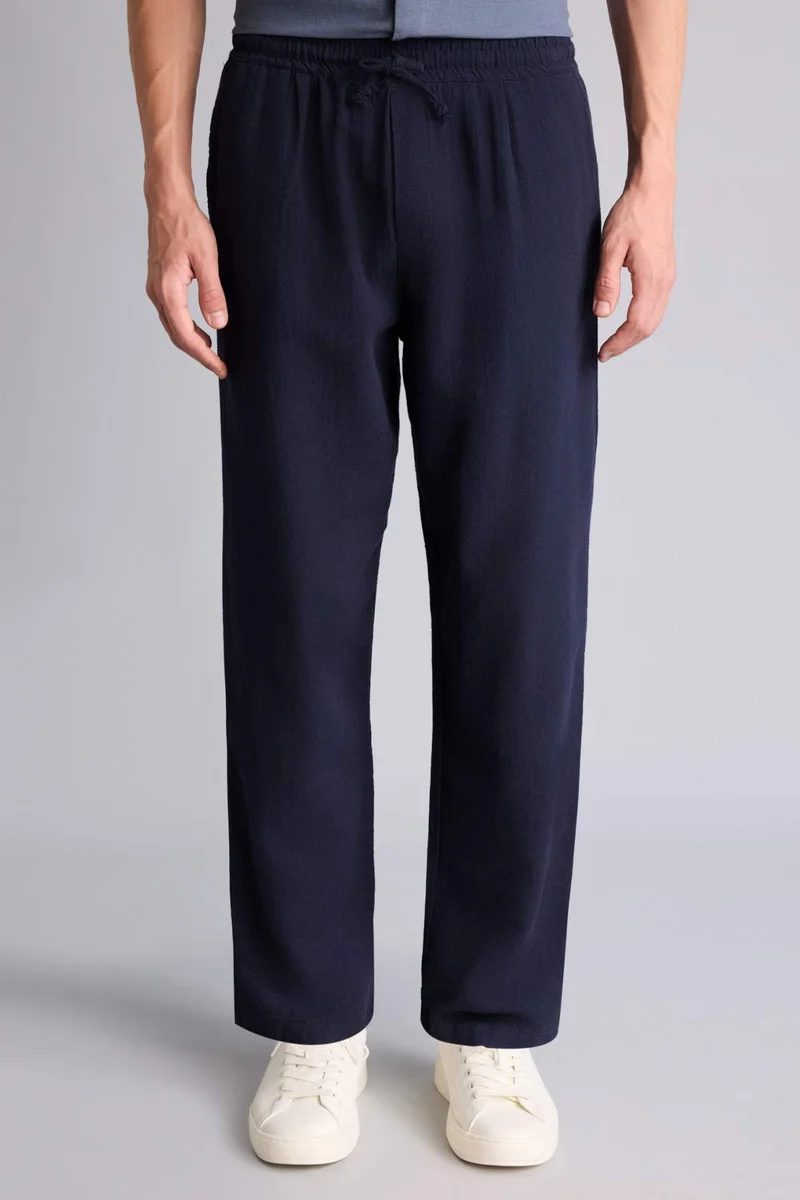 Defacto  Relax Fit Elastic Waist Navy Blue Pants for Men | Best Price UAE