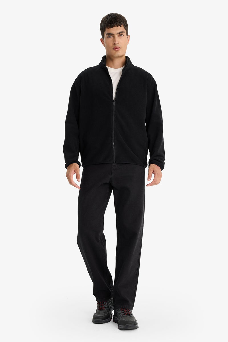 DeFacto Black Man Relax Fit Half Turtleneck Zippered Fleece Cardigan Casual - Image 2